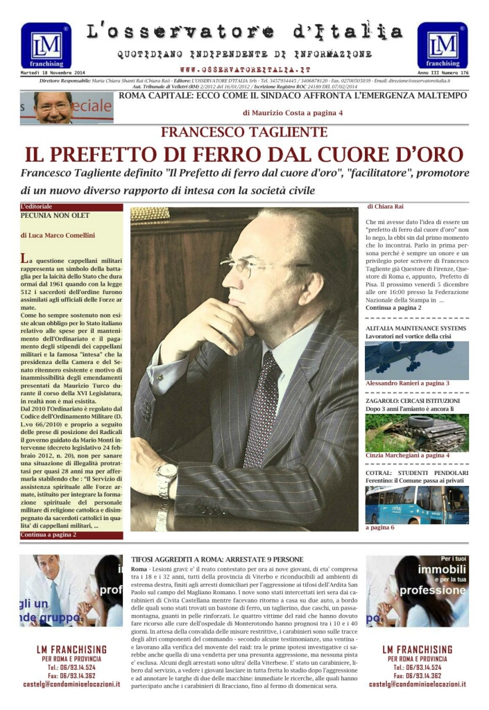 L'osservatore d'Italia edizione del 18 Novembre 2014